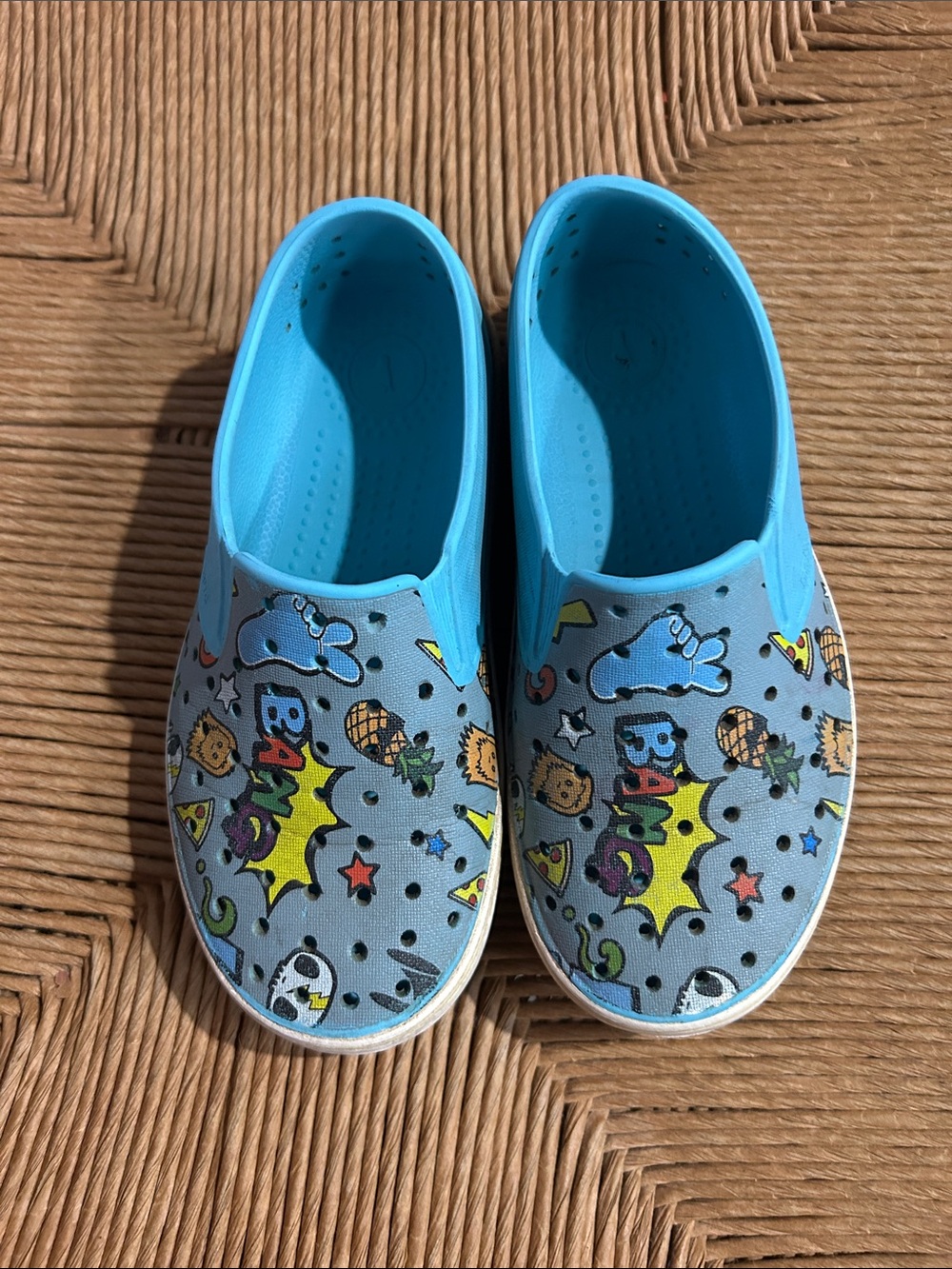 Native Shoes Blue Cartoon Slip-On Sneakers for Kids